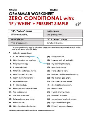 Zero Conditional Grammar Worksheet - Blank Fillable Template | Fill Out ...