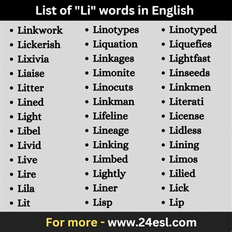 List of "Li" words in English - 24esl.com