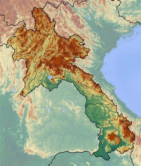 Large relief map of Laos | Laos | Asia | Mapsland | Maps of the World
