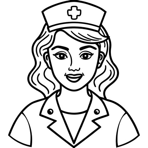 A black and white drawing of a nurse with a white uniform that says ...