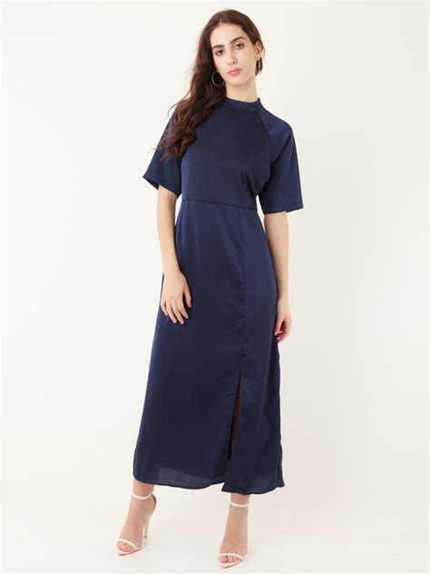 Navy Blue Solid A-Line Maxi Dress for Women – Zink London