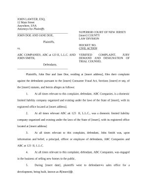 verified complaint example Doc Template | pdfFiller