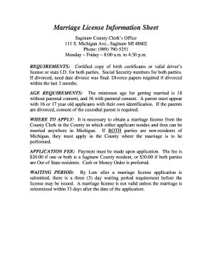 2010-2026 MI Marriage License Information Sheet - Saginaw County ...