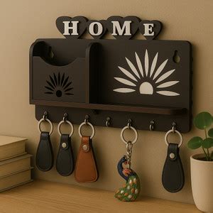 Mayk Wooden Key Organizer with Hooks and Letter Storage Compartment ...