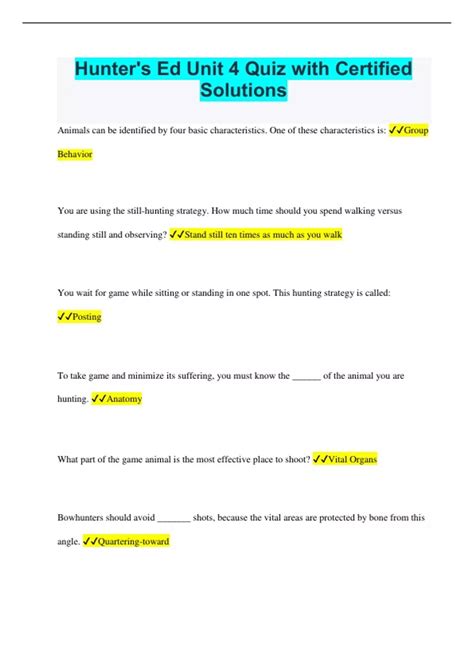 Hunter's Ed Unit 4 Quiz with Certified Solutions - Hunter's Ed - Stuvia US