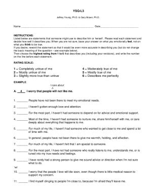 Young Schema Questionnaire - Blank Fillable Template | Fill Out, Print ...