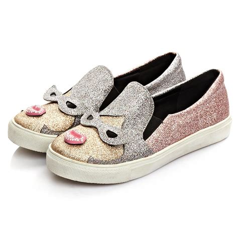 Buy Women Pink Lips Cute Fashion Sneaker Glitter Slip-On Loafer Cosplay ...
