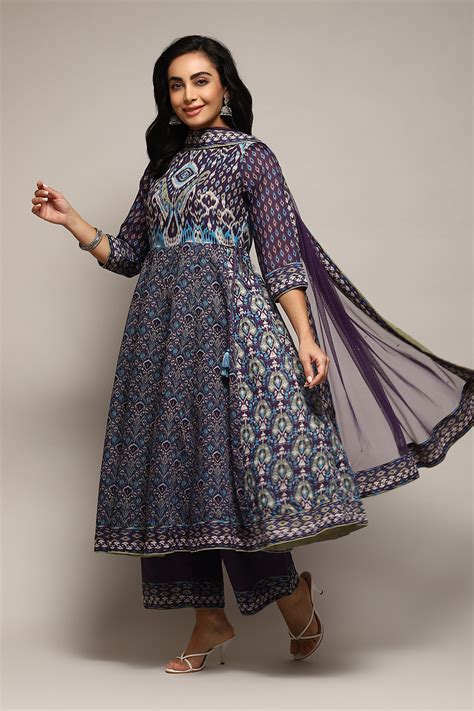 Indigo Cotton Anarkali Kurta Palazzo Suit Set at Biba India