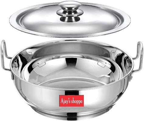 Ajay's Shoppe Stainless Steel Kadhai with Lid, Induction Bottom Kadai ...