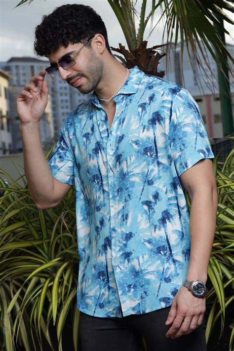 Gritstones Blue "Palm Tree" Rayon Shirt
