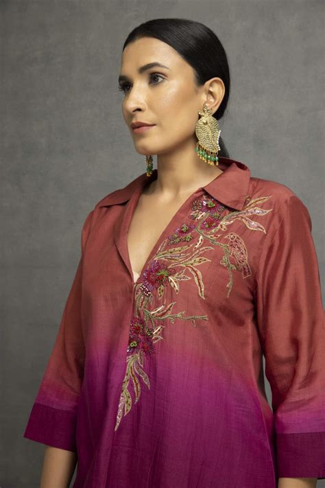 Purple Cotton Silk Embroidered Ombre Kurta Set – Kahani Lush