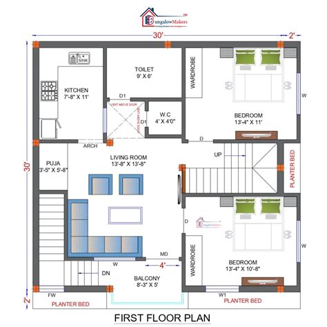 30x30 House Plans and Designs | 900 sqft House Floor Plans | 30*30 ...