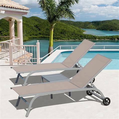 Amazon.com : Domi Pool Lounge Chairs Set of 3, Adjustable Aluminum ...