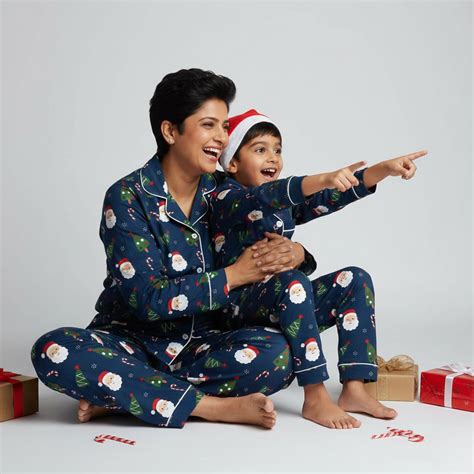 Christmas Santa Trees Mother–Son Pajamas | Festive Matching Sleepwear ...