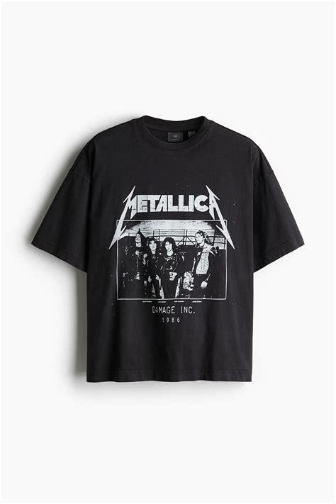 Oversized Fit T-shirt - Black/Metallica - Men | H&M US