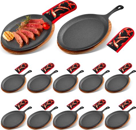 Amazon.com: Mifoci 12 Pieces Oval Cast Iron Fajita Skillet Pan Set ...
