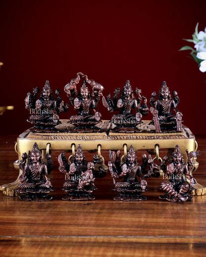 Budhshiv.com Ashtalakshmi Pure Copper Solid Idol Set | Mini 2 inch statues