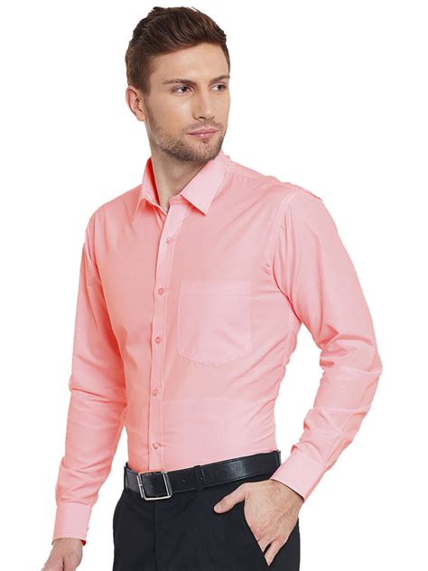 Men Coral Solid Slim Fit Cotton Rich Formal Shirt