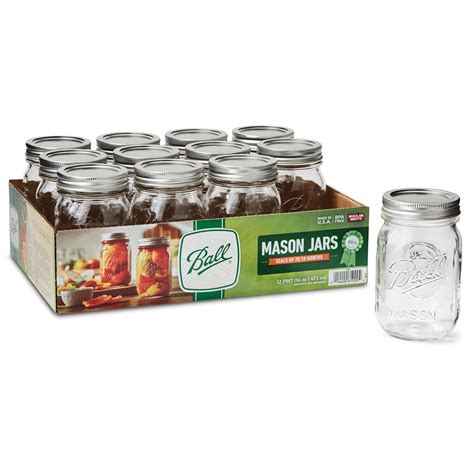 Ball Regular Mouth 16oz Pint Mason Jars with Lids & Bands, 12 Count ...