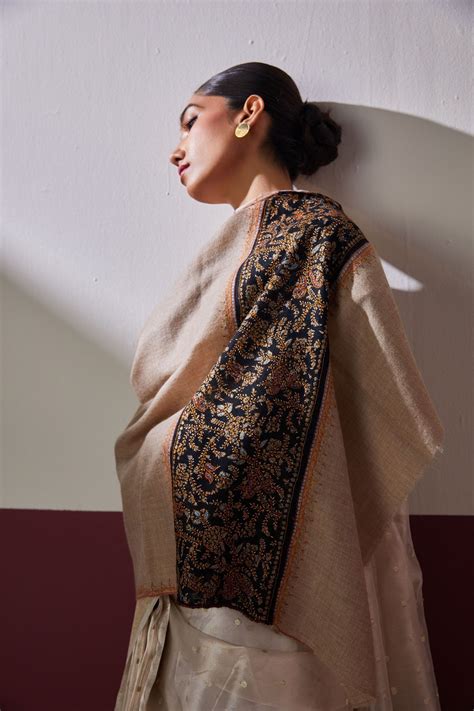 Palla Work Stole in Beige - Elahe
