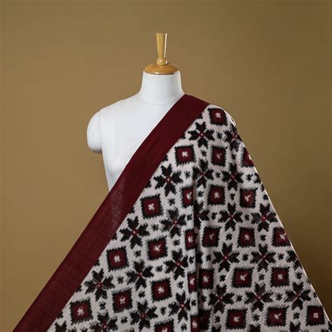 White Telia Rumal Handloom Cotton Pochampally Double Ikat Fabric