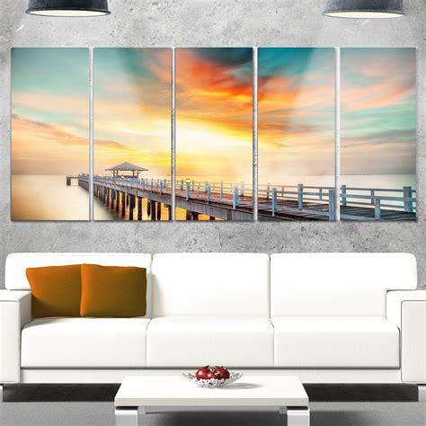 Designart MT10576-401 Wooden Bridge Under Colorful Sky - Sea Bridge ...