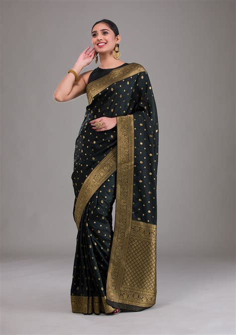 Buy Black Swarovski Banarasi Silk Saree - Koskii
