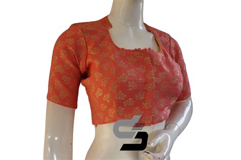 Peach Pink Color Brocade Silk With Designer Collar Neck Readymade sare ...