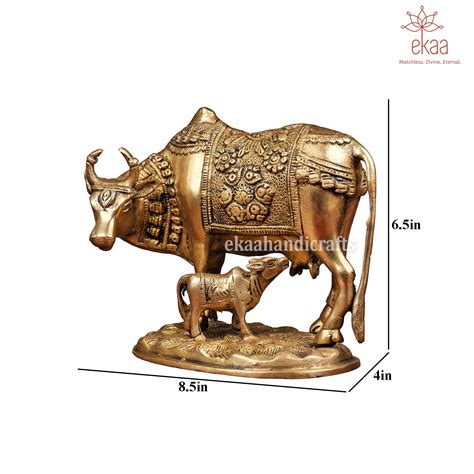 Brass Cow and Calf Idol Figurine Home Décor Kamdhenu Showpiece – Ekaa ...