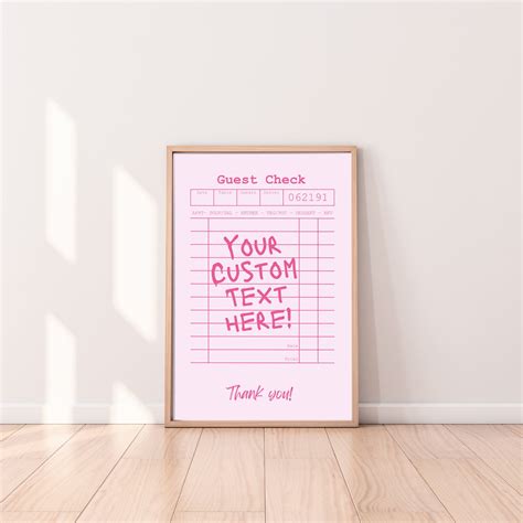 Custom Guest Check Art Print Template | Trendy Retro Wall Art, Digital ...