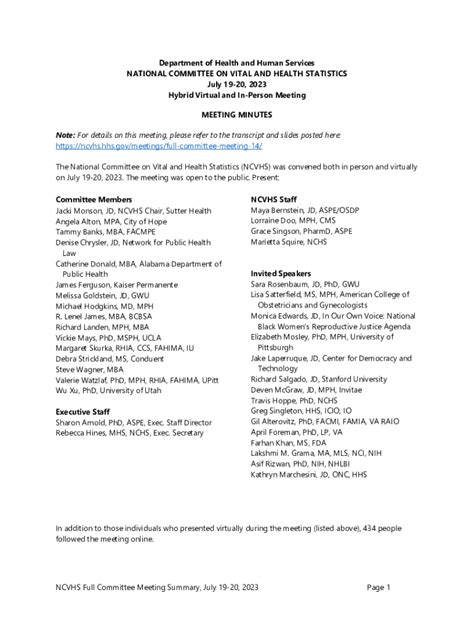 Fillable Online ncvhs hhs Note: For details on this meeting, please ...