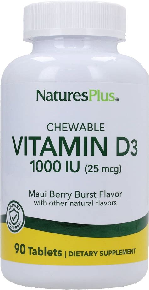 Vitamin D3 1,000 IE, 90 chewable tablets - NaturesPlus - VitalAbo ...