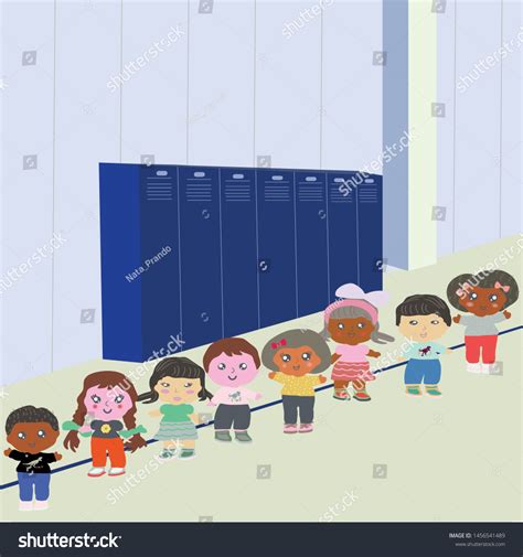 Happy Kids Walking Line School Hallway: vector de stock (libre de ...