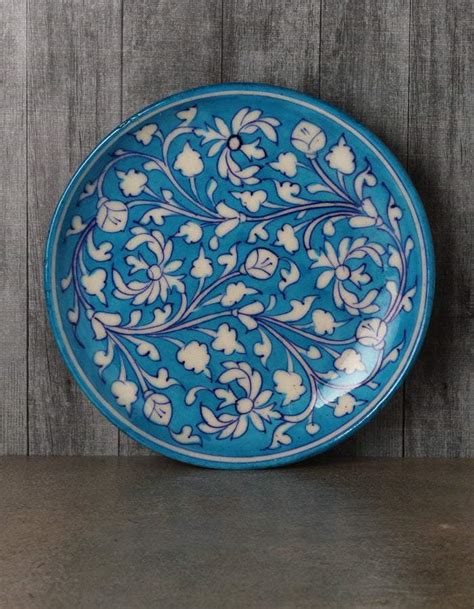 Turquoise base with White leaves plate 8 – NEERJA INTERNATIONAL INC