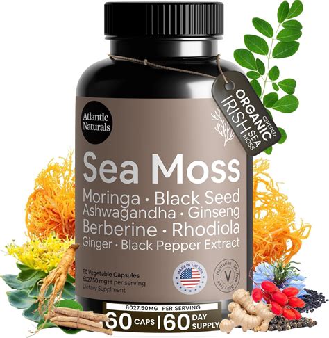 Amazon.com: Atlantic Naturals Sea Moss Black Seed Oil Ashwagandha Ginger Capsules. Sea Moss with ...