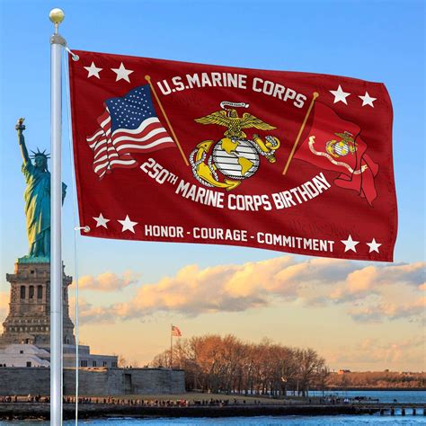 USMC 250th Marine Corps Birthday Flag | Honor Courage Commitment ...