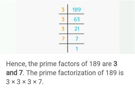Prime factor of 189. - Brainly.in