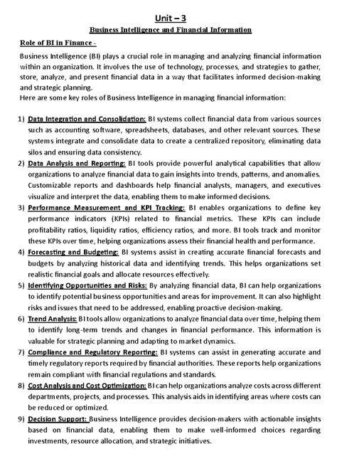 Unit-3 (BMSD) - Unit – 3 Business Intelligence and Financial ...