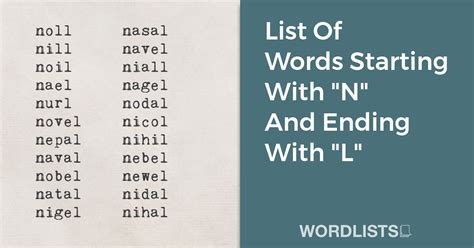 List Of Words Starting With "N" And Ending With "L"