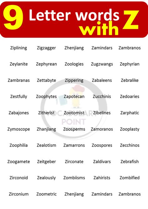 9 Letter Words Starting with Z - Vocabulary Point