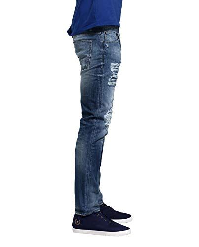 FAMOUS JEANS Men's LUCAS Cool Dude Heavy Washed Ripped Jeans, Bright ...