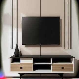 Modern Sandy Fossil TV Unit Design with Wall-Mounted Drawer
