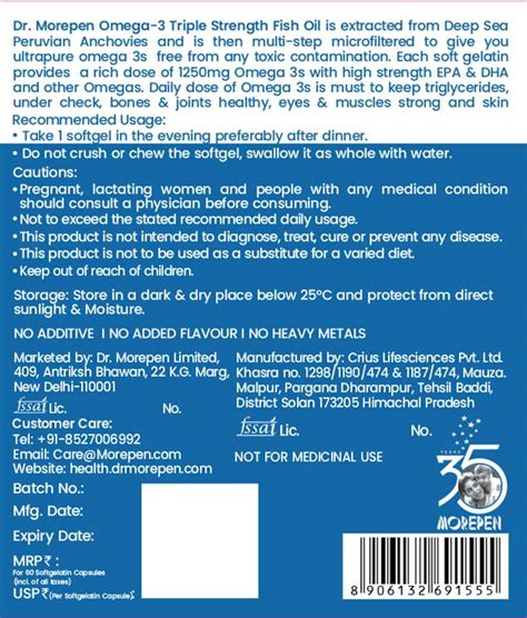 Dr. Morepen Omega 3 Triple Strength 1250mg Fish Oil High DHA & EPA ...
