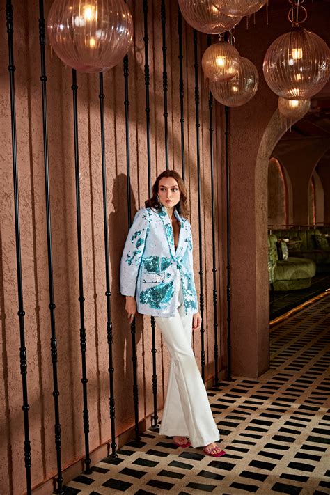 Nouba shaded blue sequence blazer with leather pants – Puneetkapoorlabel