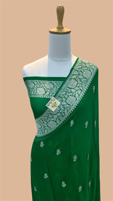 Pure Georgette Banarasi Saree - Silver Zari – The Crafts Banaras