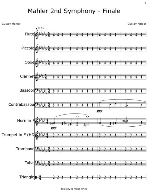Mahler 2nd Symphony - Finale - Sheet music for Flute, Piccolo, Oboe ...