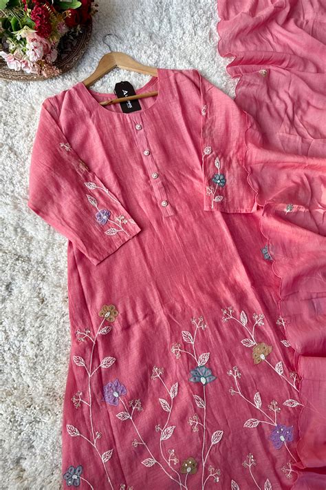 “Thread” Premium Bloom Pink Mul Chanderi A Line kurta set – Libaas king
