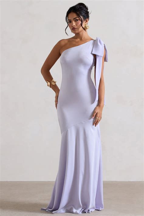 Here For Love Lilac Satin Asymmetric Maxi Dress With Bow – Club L ...