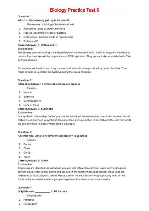Biology Practice Test 06 - Both A and D Explanation: Mesosomes are the ...