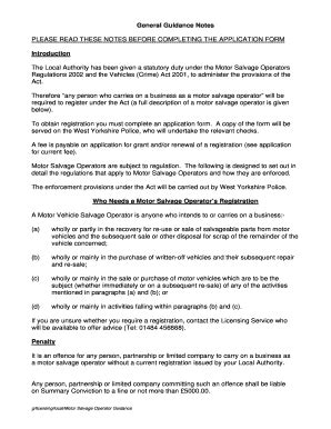 Fillable Online kirklees gov Schedule of conditions of Motor salvage ...